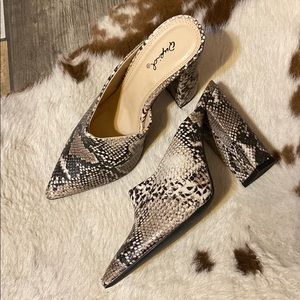 Snakeskin Mules
